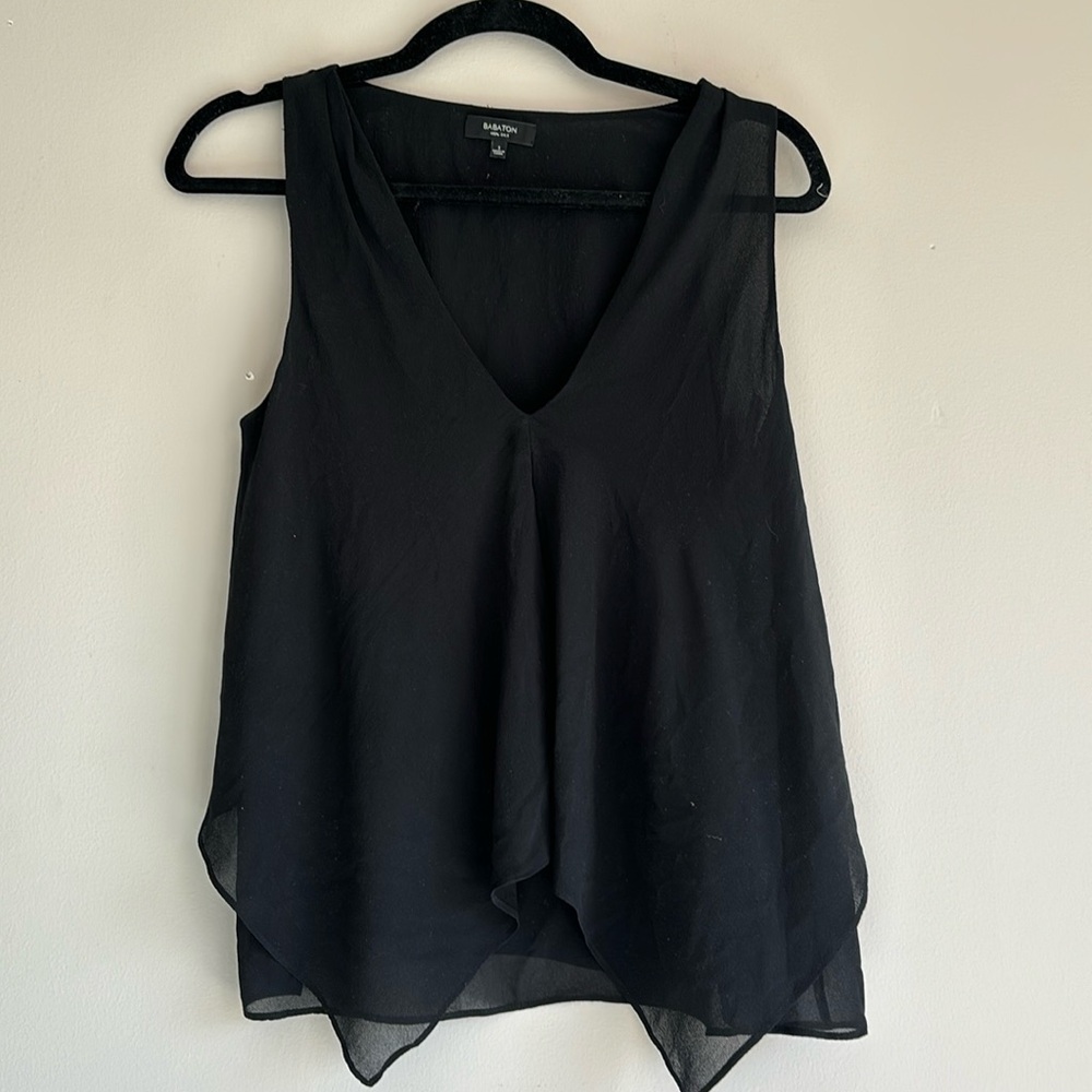 babaton silk sleeveless blouses size S one black one blue